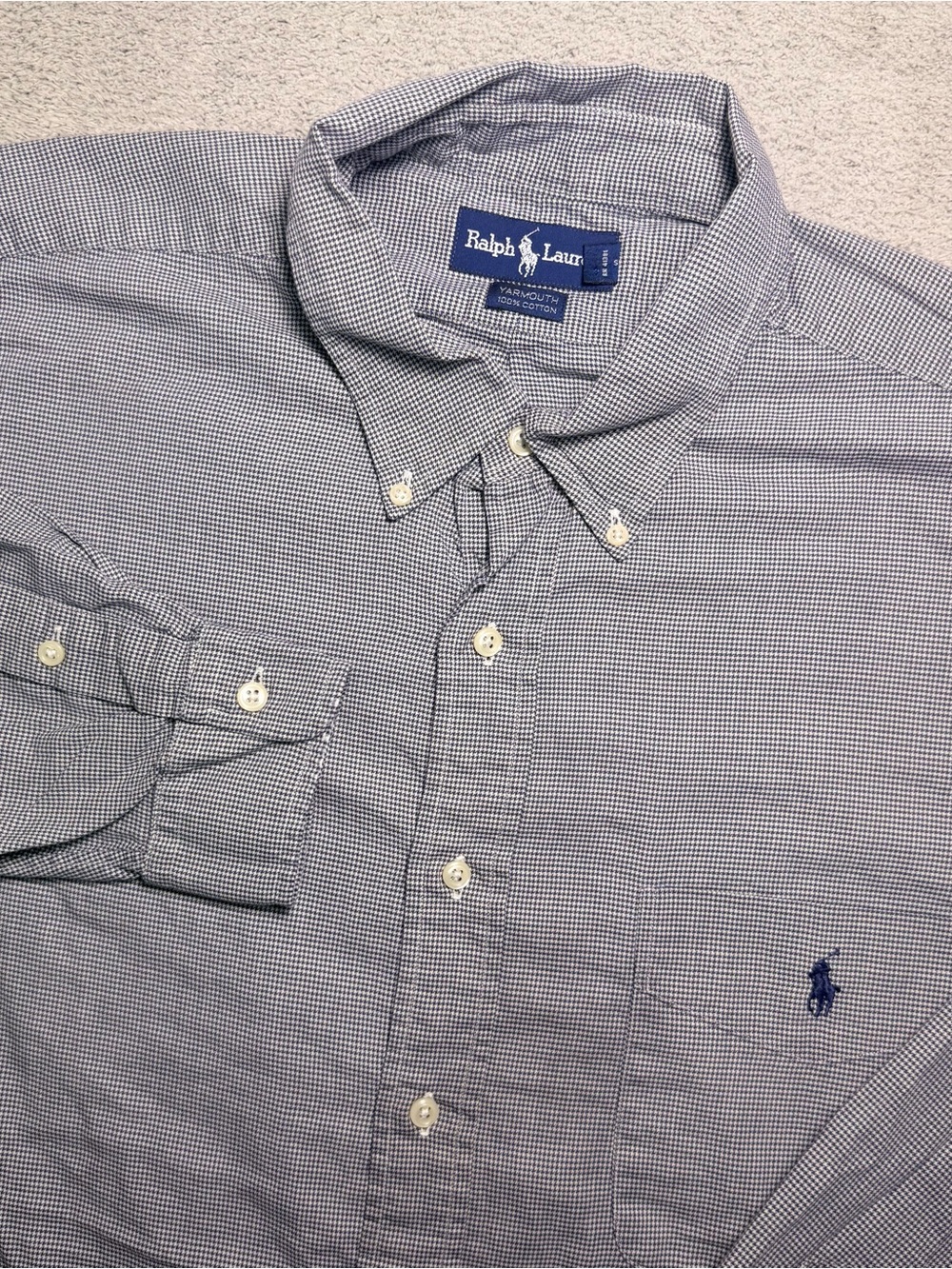 Ralph Lauren Navy and White Mini-Check Button-Down Shirt